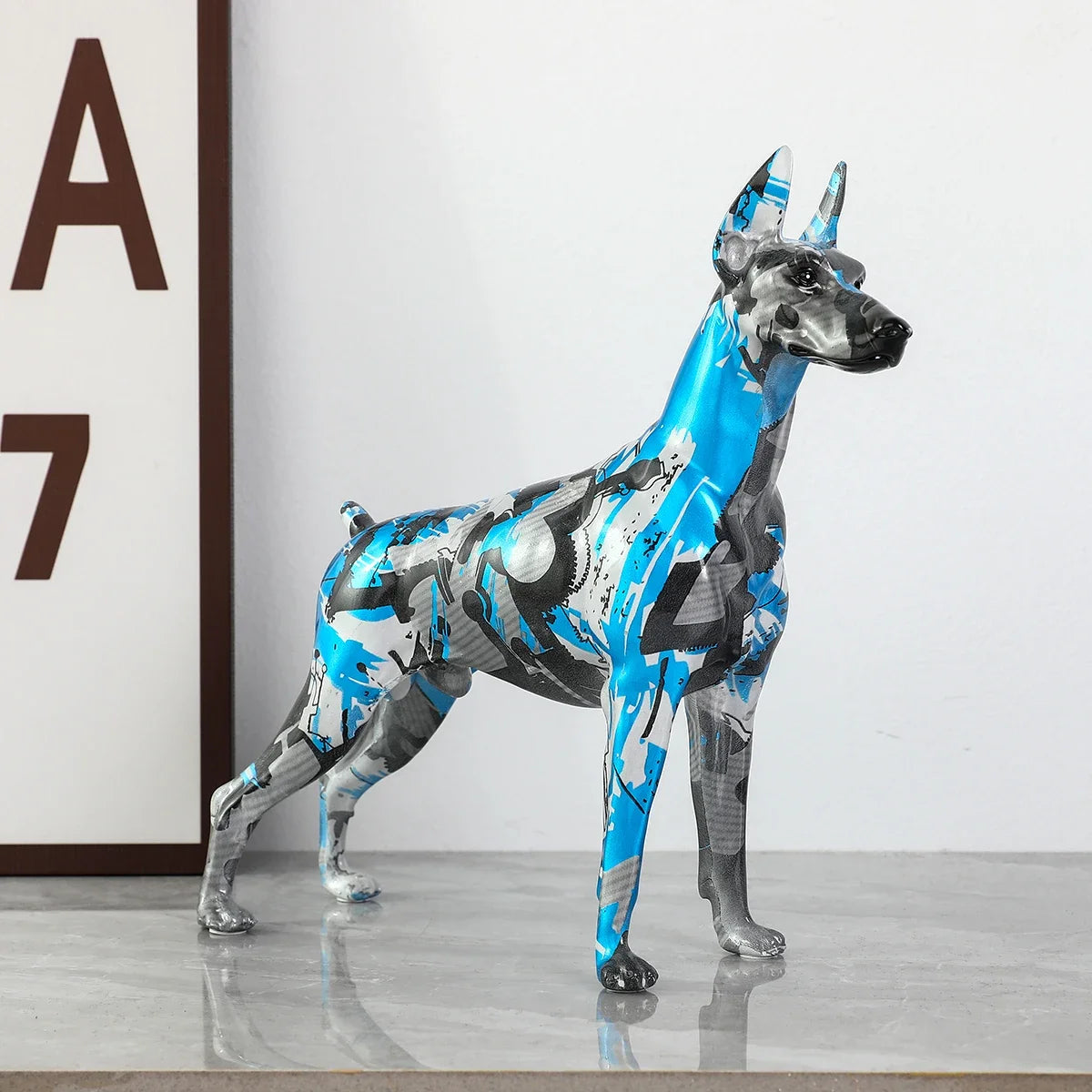 Painted Resin Doberman Sculpture