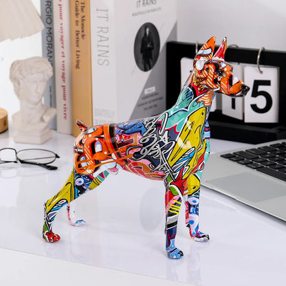 Painted Resin Doberman Sculpture