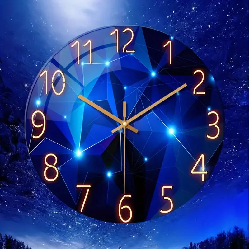 Navy Blue Frameless Glass Wall Clock