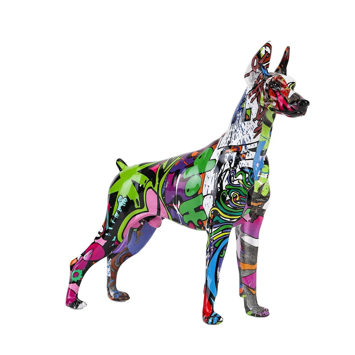 Painted Resin Doberman Sculpture