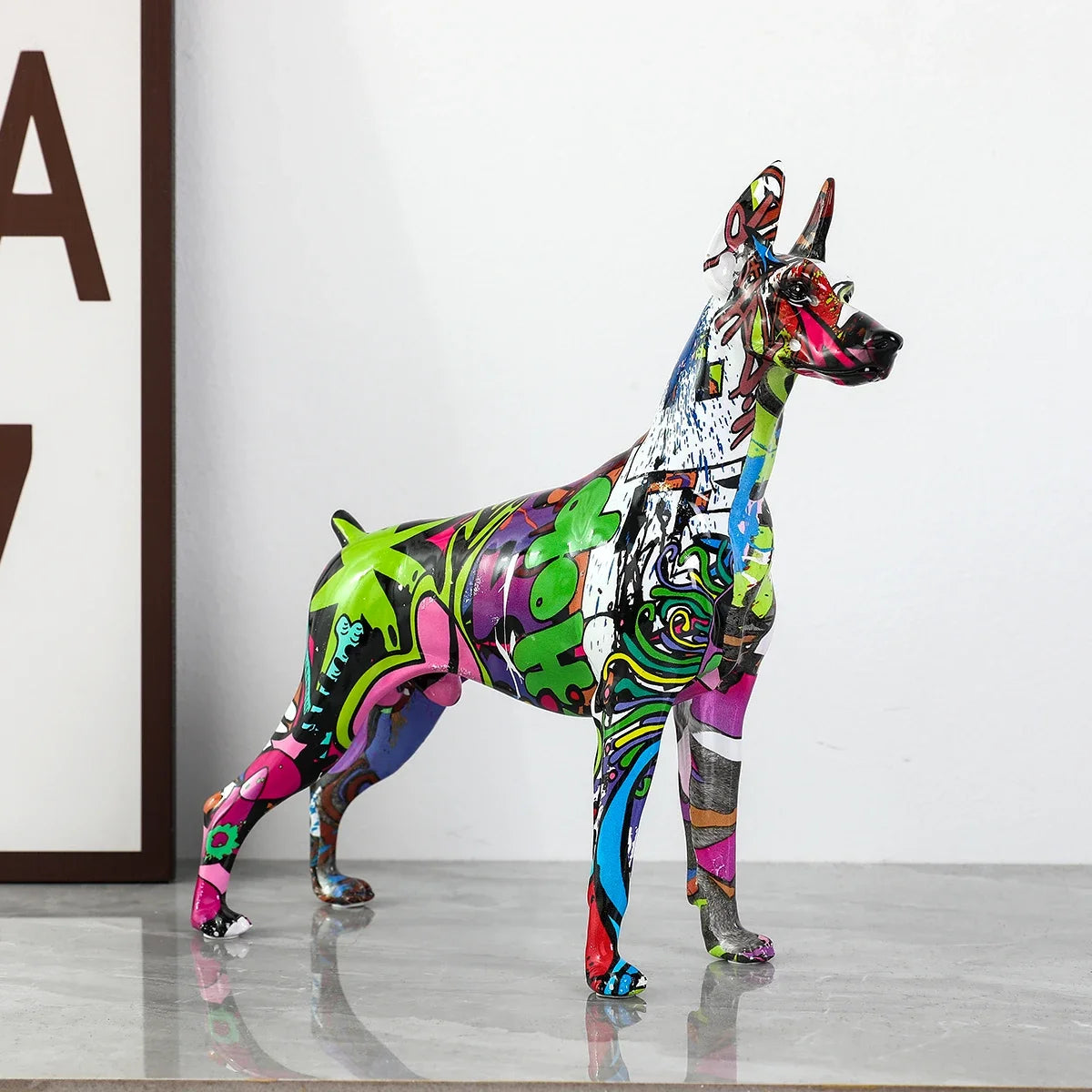 Painted Resin Doberman Sculpture