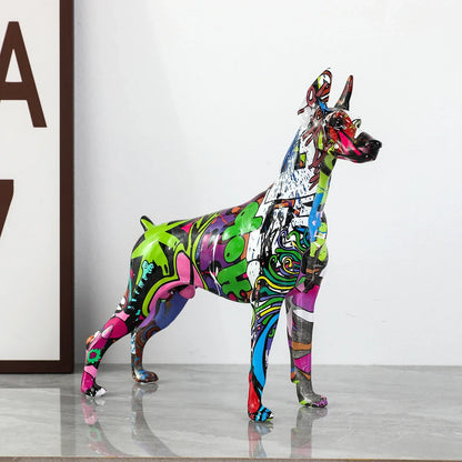 Painted Resin Doberman Sculpture