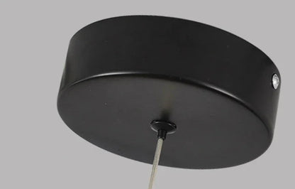 Close-up of the black aluminum ceiling canopy and steel cable mounting hardware for the acrylic petal pendant light — LivDecor
