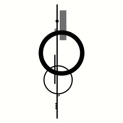 Black metal geometric abstract wall art featuring a double circle and vertical line design on a white background — LivDecor
