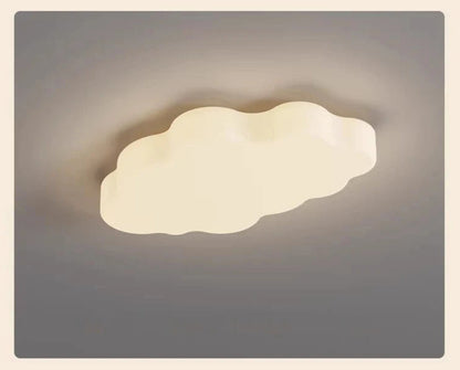 Cumulus Luxe cream sculptural single cloud LED ceiling light without halo ring glowing warm white mounted on a grey ceiling, full product view — LivDecor
