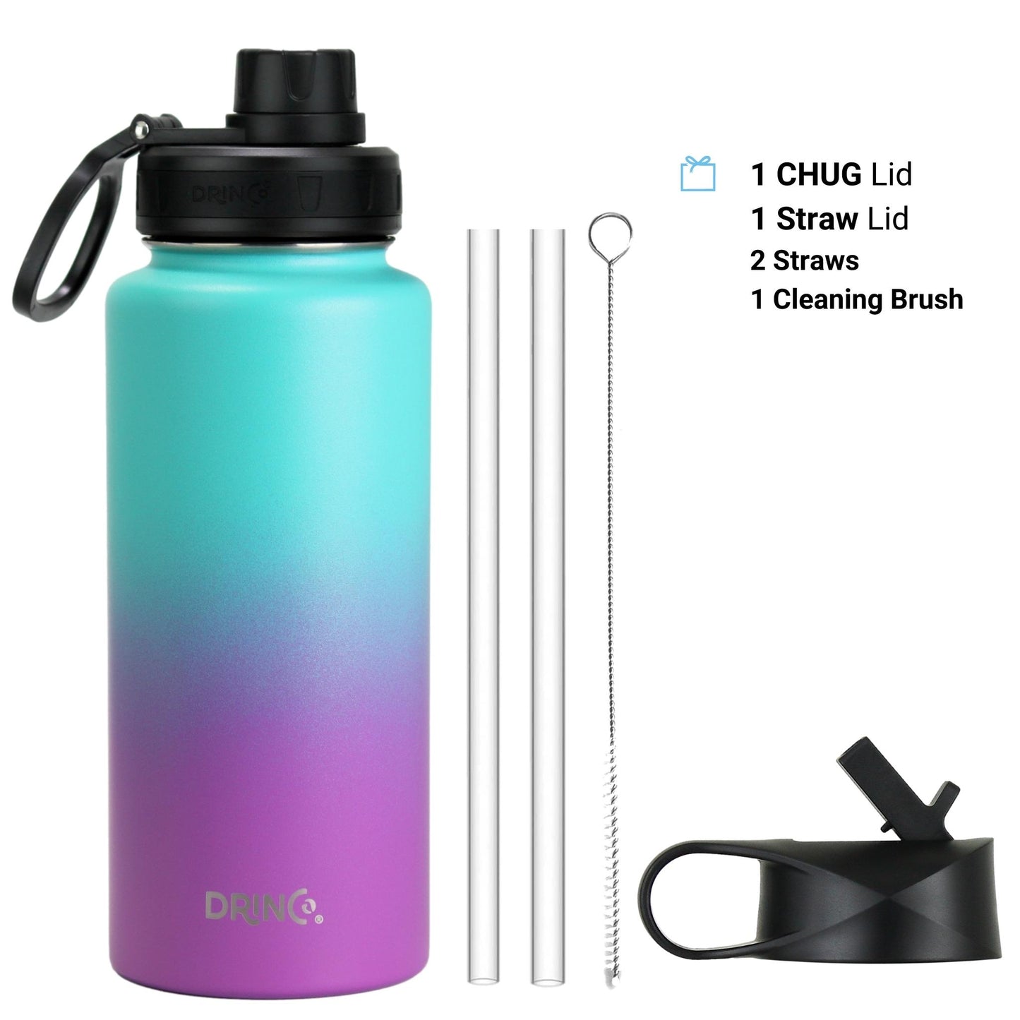 DRINCO® 32 oz. Insulated Stainless Steel Water Bottle — Ombre Fuchsia Teal