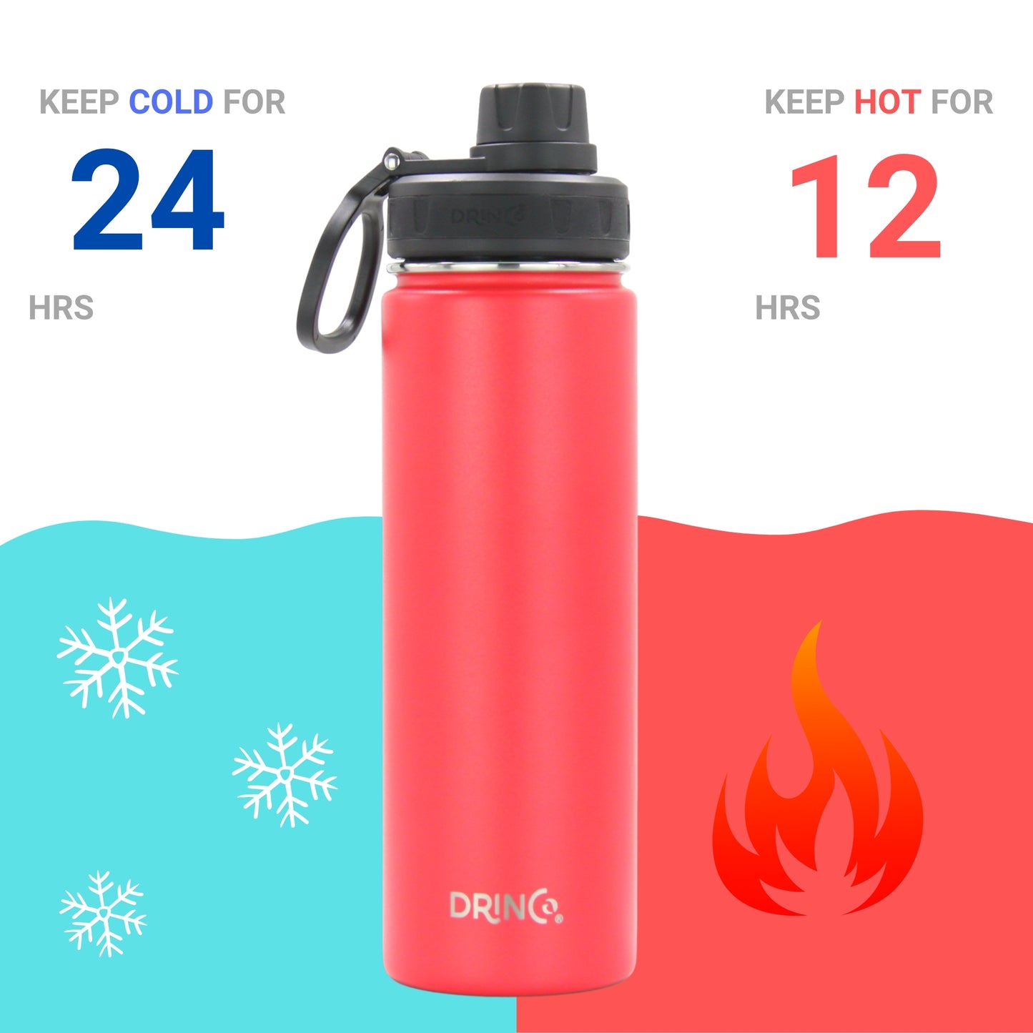 DRINCO® 22 oz. Insulated Stainless Steel Sport Water Bottle — Barn Red