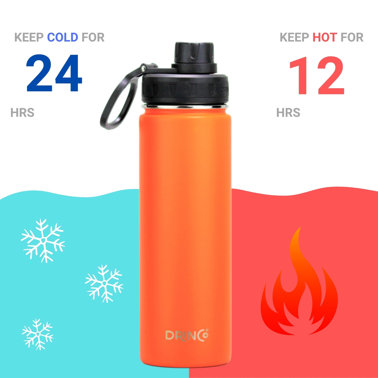 DRINCO® 22 oz. Insulated Stainless Steel Sport Water Bottle — Orange