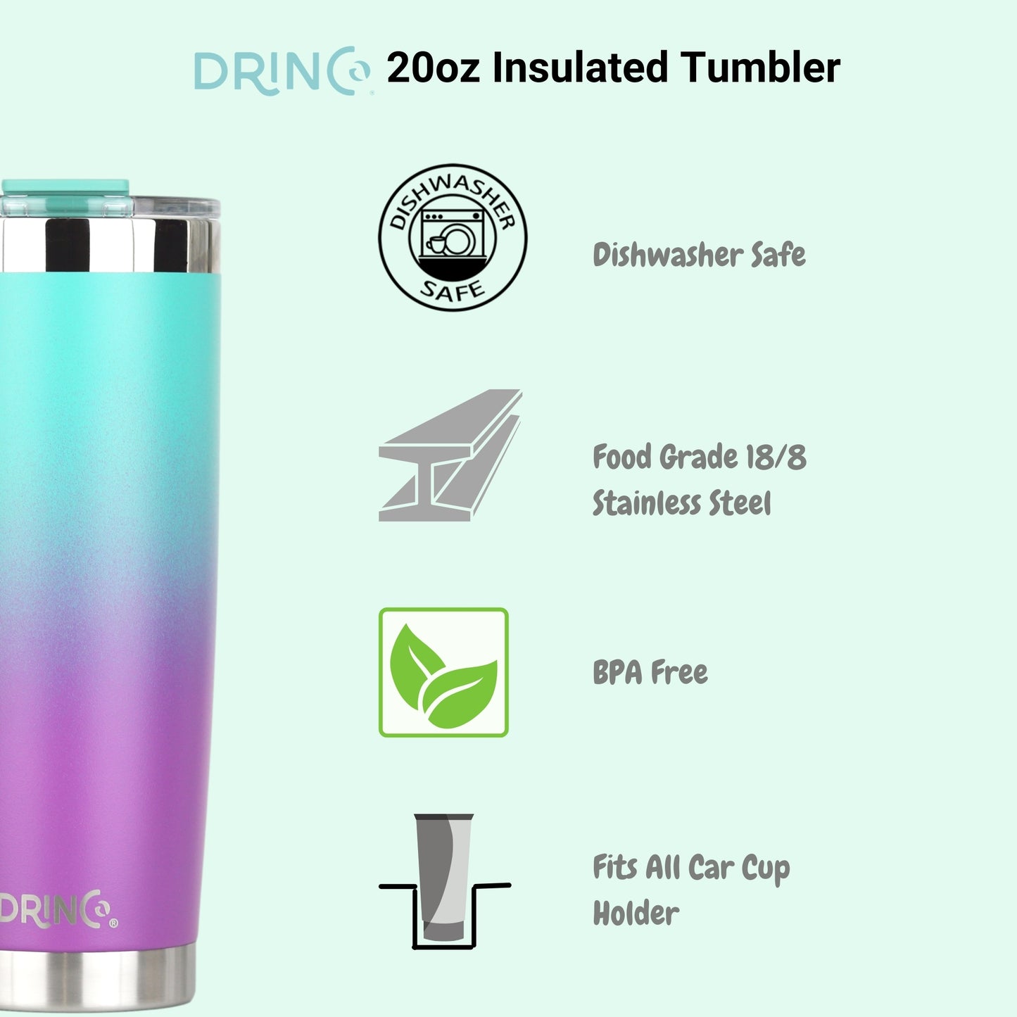 DRINCO® 20 oz. Insulated Tumbler with Spill-Proof Lid — Ombre Teal