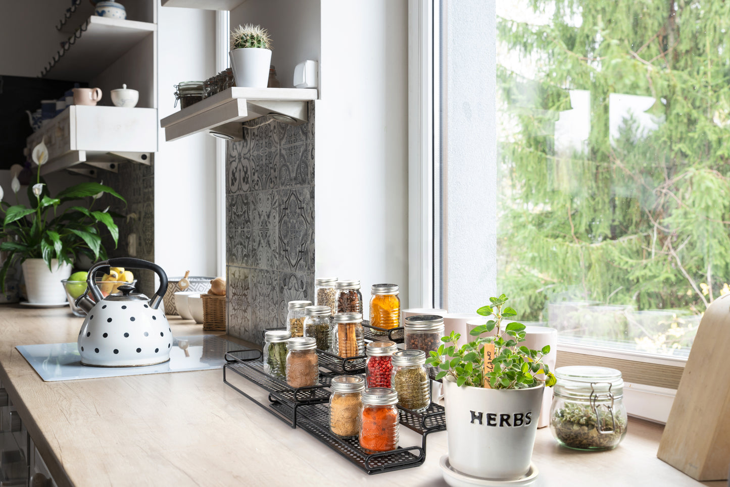 3-Tier Expandable Spice Rack Organizer — Matte Black | Cabinet or Pantry