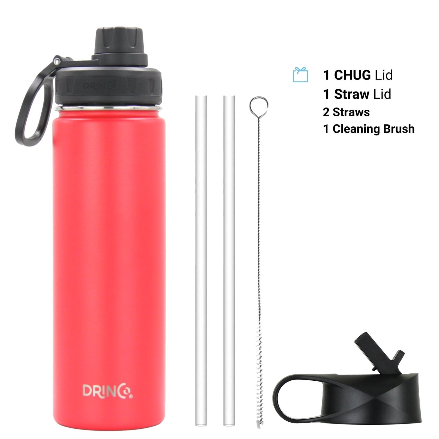 DRINCO® 22 oz. Insulated Stainless Steel Sport Water Bottle — Barn Red
