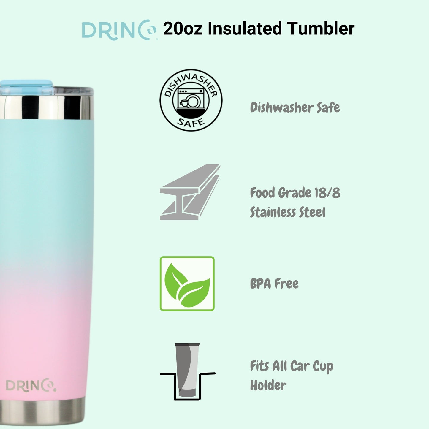 DRINCO® 20 oz. Insulated Tumbler with Spill-Proof Lid — Macaron