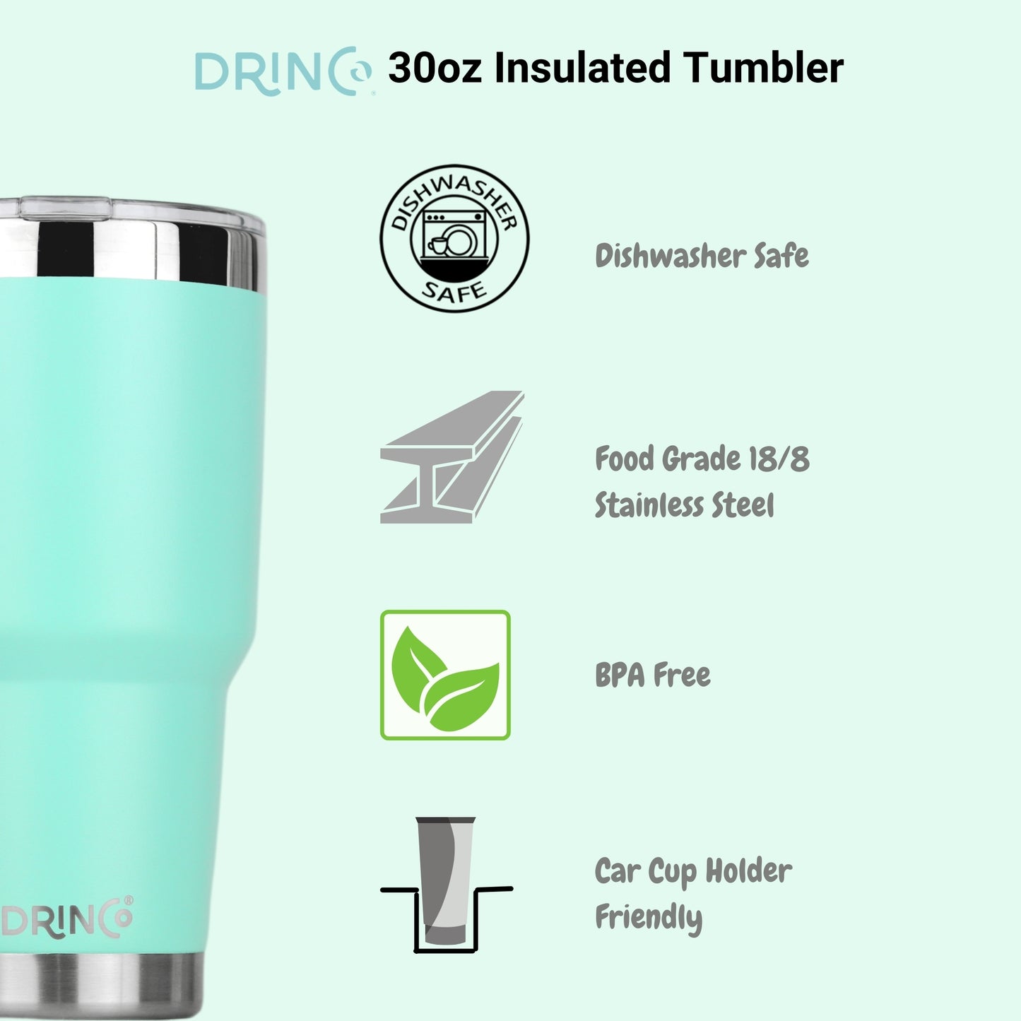 DRINCO® 30 oz. Insulated Tumbler with Spill-Proof Lid — Teal