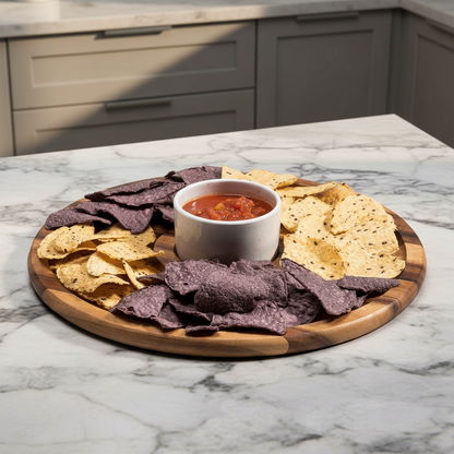 Acacia Wood Chip & Dip Serving Tray with Ceramic Bowl — 15 in.