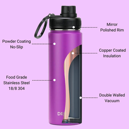 DRINCO® 22 oz. Insulated Stainless Steel Sport Water Bottle — Deep Purple