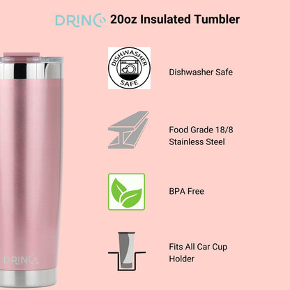 DRINCO® 20 oz. Insulated Tumbler with Spill-Proof Lid — Rose Gold