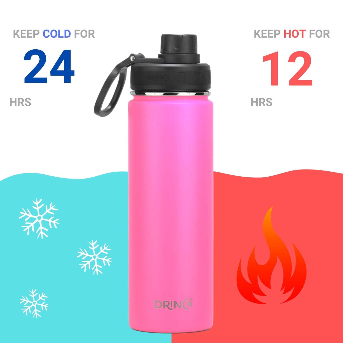 DRINCO® 22 oz. Insulated Stainless Steel Sport Water Bottle — Island Pink