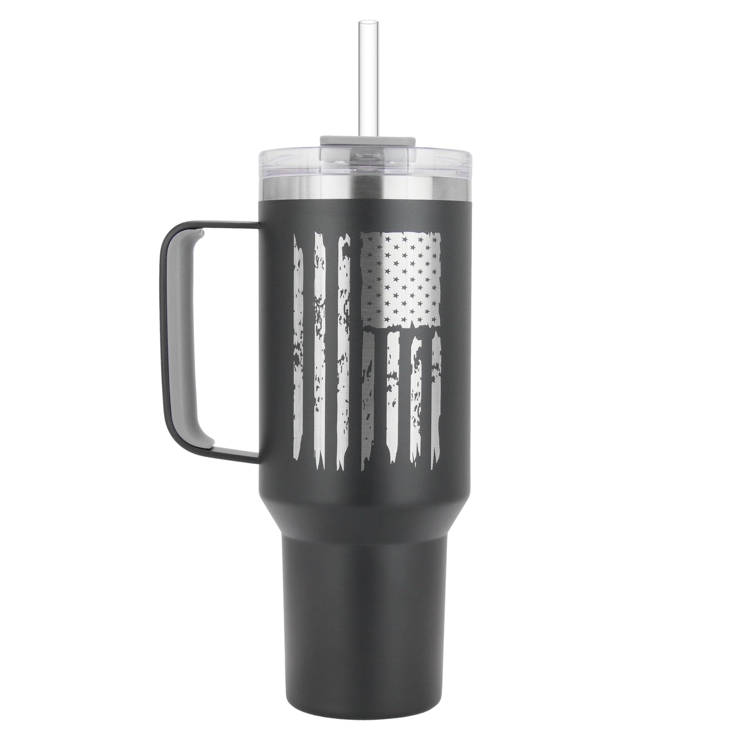 DRINCO® 40 oz. Big Sur Insulated Tumbler with Handle — USA Flag | Matte Black