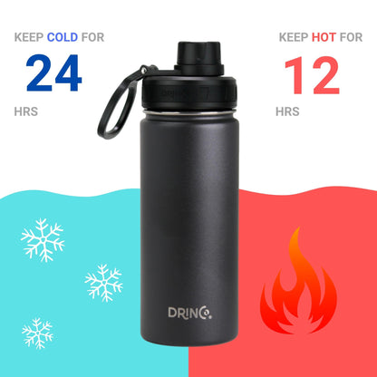 DRINCO® 18 oz. Insulated Stainless Steel Sport Water Bottle — Matte Black