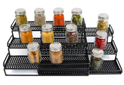 3-Tier Expandable Spice Rack Organizer — Matte Black | Cabinet or Pantry