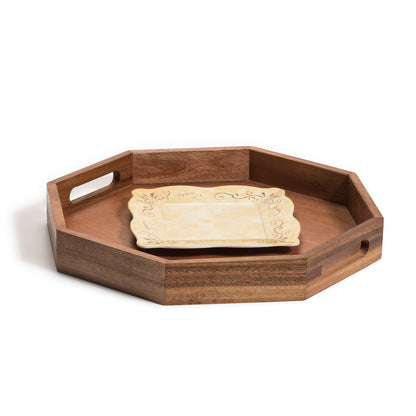 Octagon Acacia Wood Serving Tray — 15 in. Charcuterie & Entertaining Tray