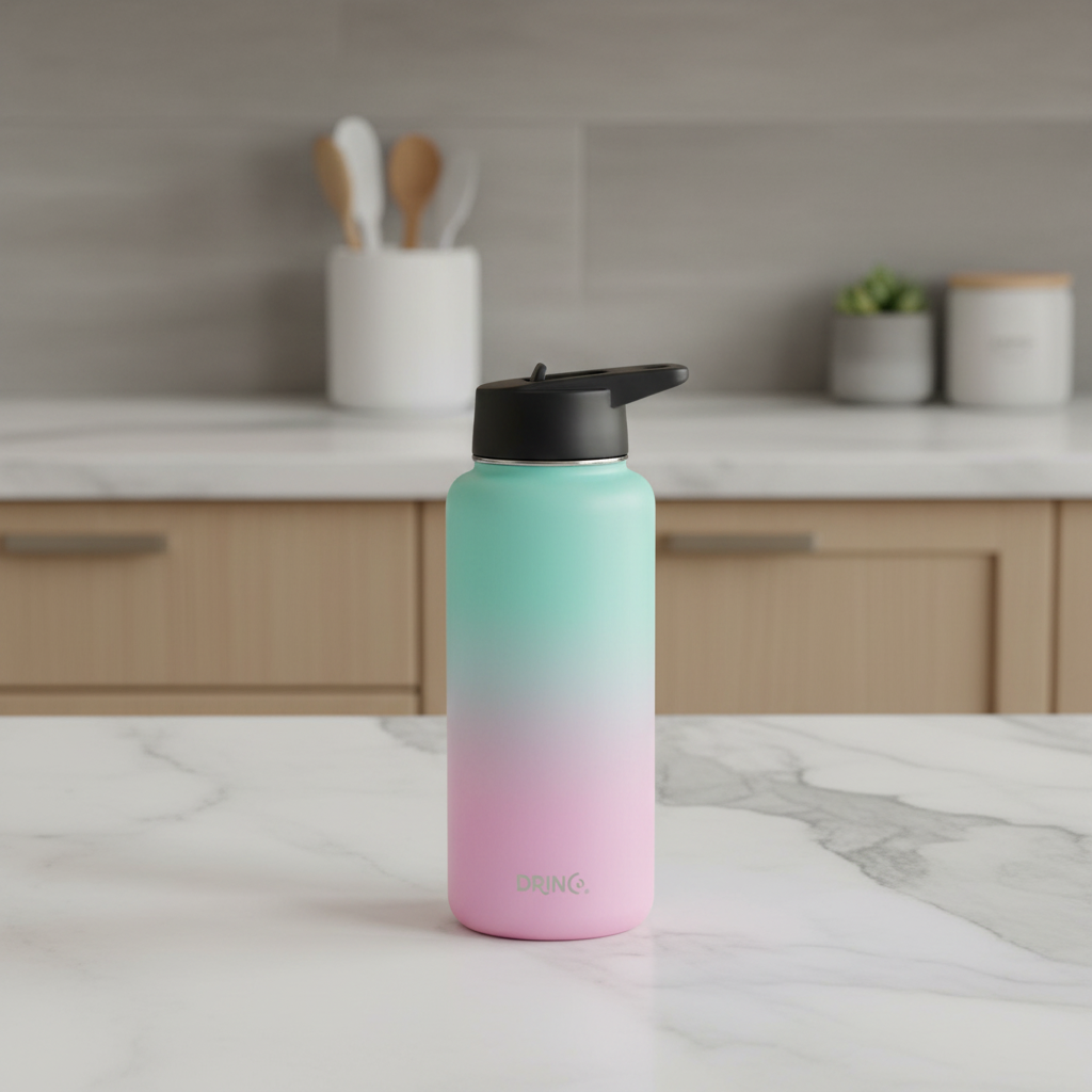 DRINCO® 32 oz. Insulated Wide-Mouth Water Bottle with 3 Lids — Macaron Ombre