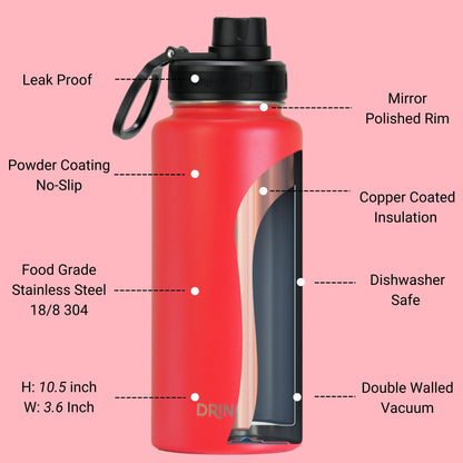 DRINCO® 32 oz. Insulated Stainless Steel Water Bottle — Barn Red