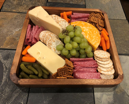Square Acacia Wood Serving Tray — 14 in. x 14 in. with Cut-Out Handles