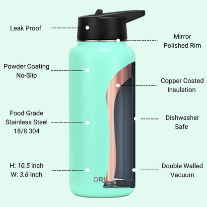 DRINCO® 32 oz. Insulated Wide-Mouth Water Bottle with 3 Lids — Teal