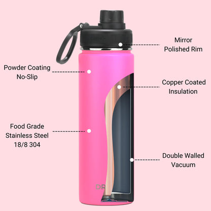 DRINCO® 22 oz. Insulated Stainless Steel Sport Water Bottle — Island Pink