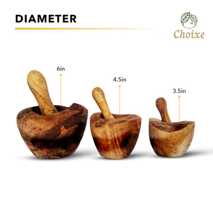 Handcrafted Olive Wood Mortar & Pestle Set — Mediterranean Rustic Style