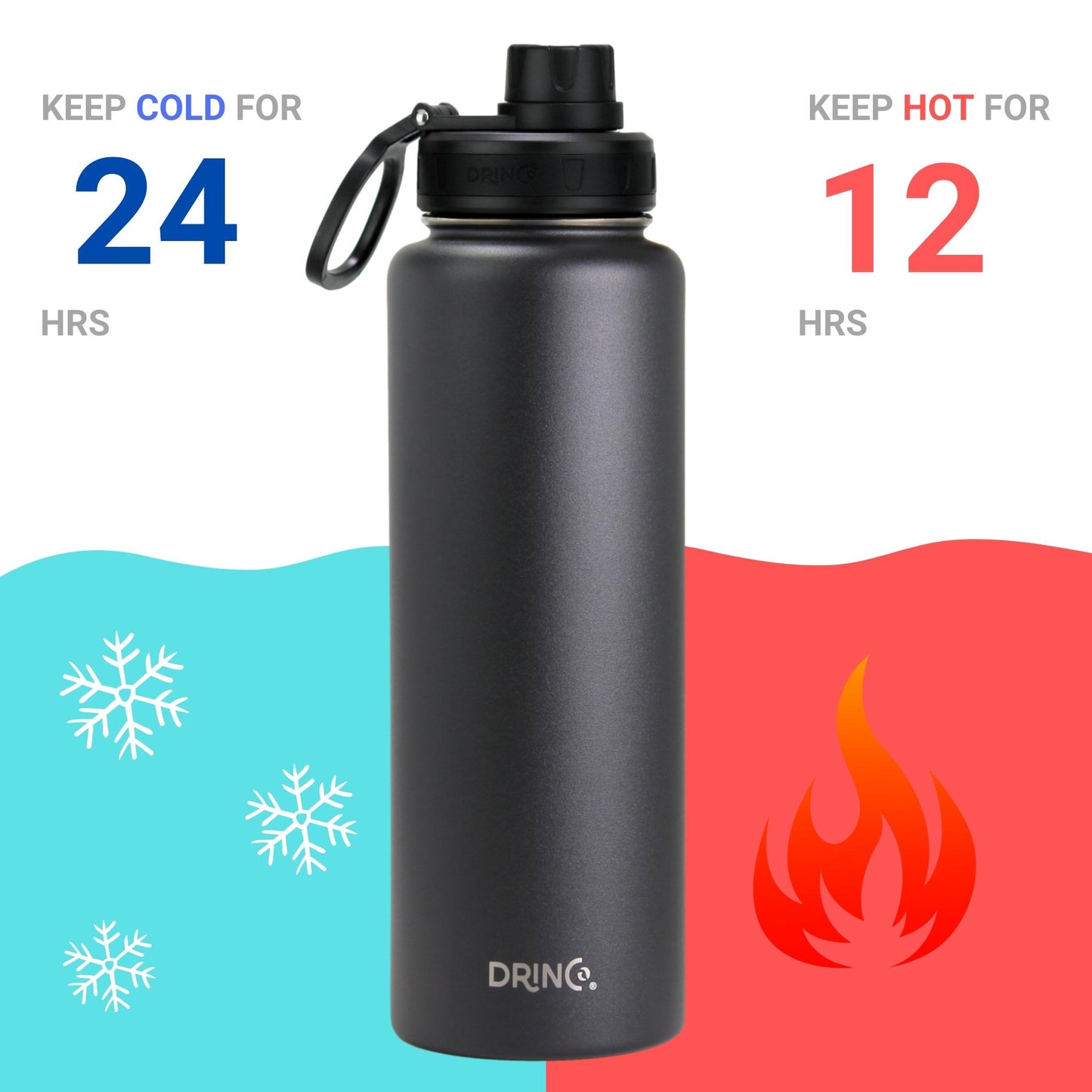 DRINCO® 40 oz. Insulated Stainless Steel Sport Water Bottle — Matte Black