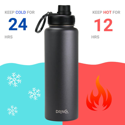 DRINCO® 40 oz. Insulated Stainless Steel Sport Water Bottle — Matte Black
