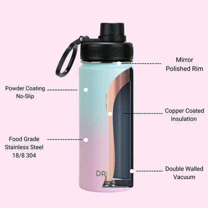 DRINCO® 18 oz. Insulated Wide-Mouth Sport Water Bottle — Macaron Ombre