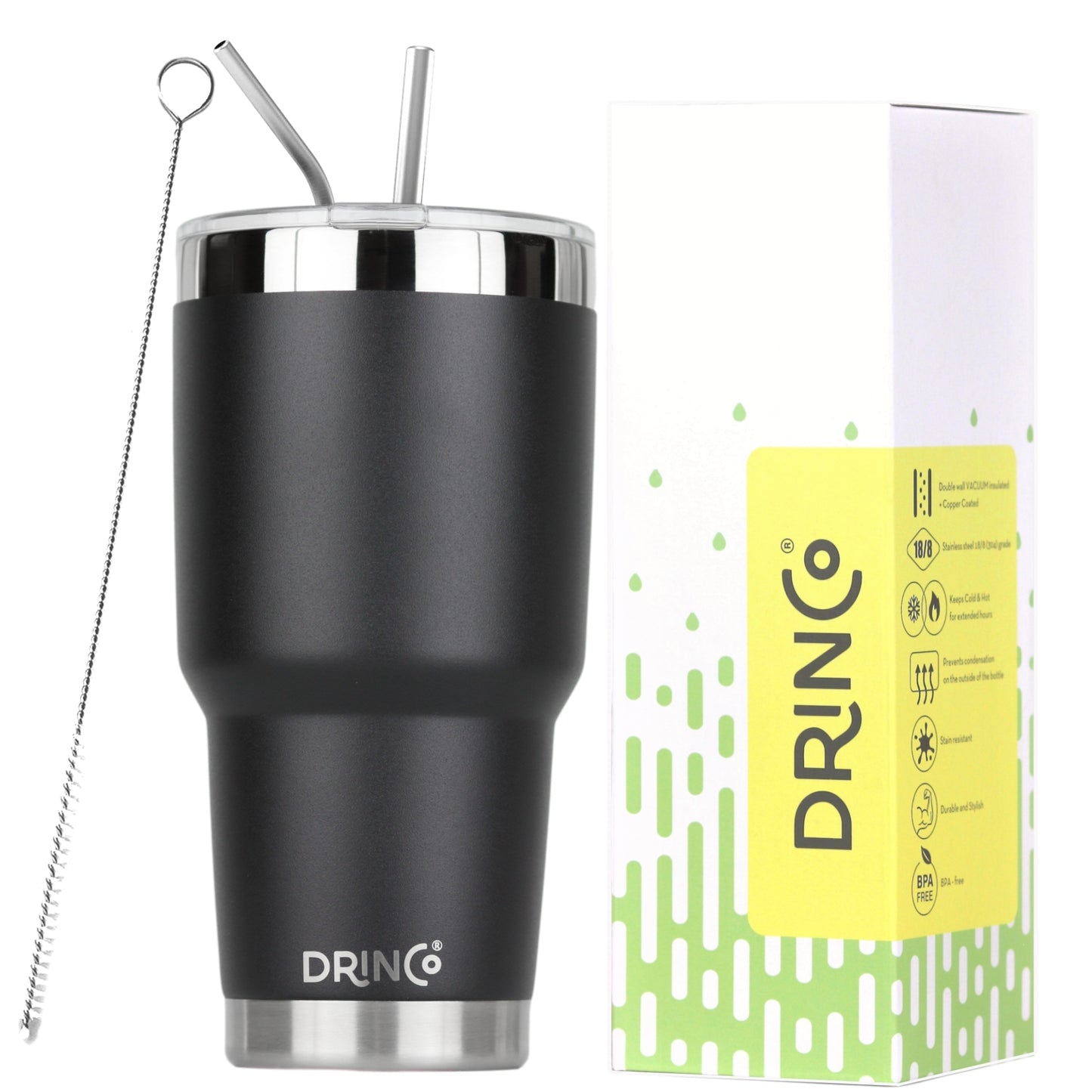 DRINCO® 30 oz. Insulated Tumbler with Spill-Proof Lid — Matte Black