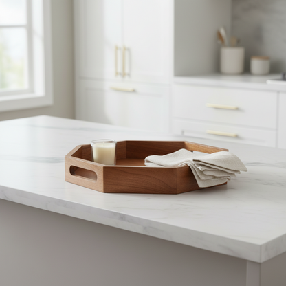 Octagon Acacia Wood Serving Tray — 15 in. Charcuterie & Entertaining Tray