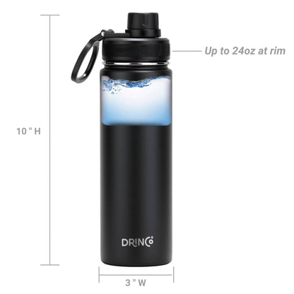 DRINCO® 22 oz. Insulated Stainless Steel Sport Water Bottle — Matte Black