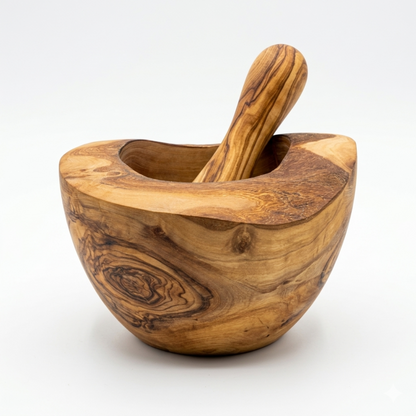 Handcrafted Olive Wood Mortar & Pestle Set — Mediterranean Rustic Style