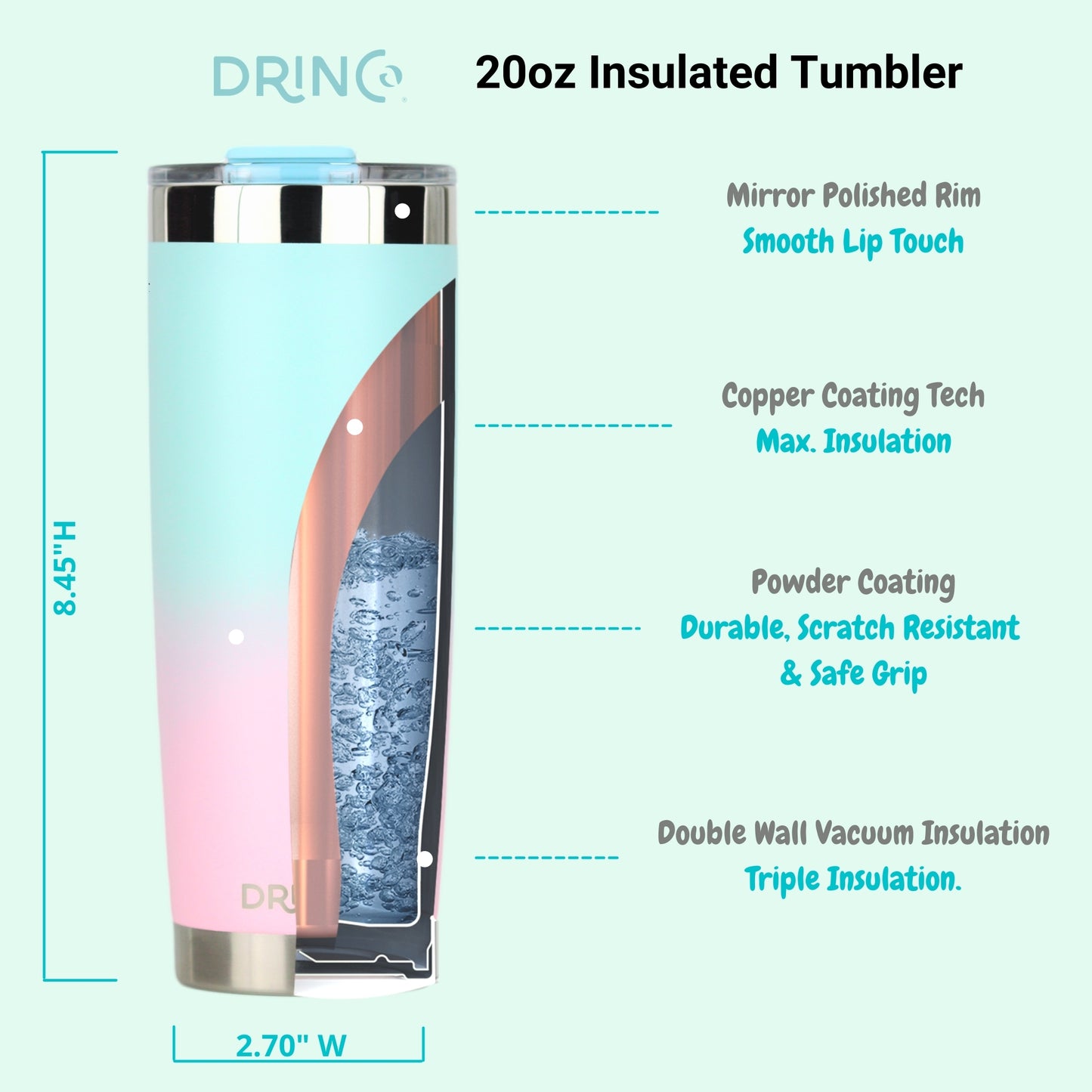 DRINCO® 20 oz. Insulated Tumbler with Spill-Proof Lid — Macaron