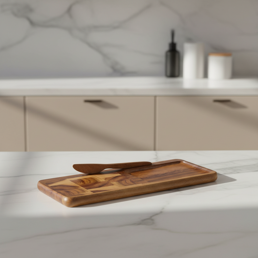 End Grain Acacia Cheese Board with Knife | 14 x 6.75 in.
