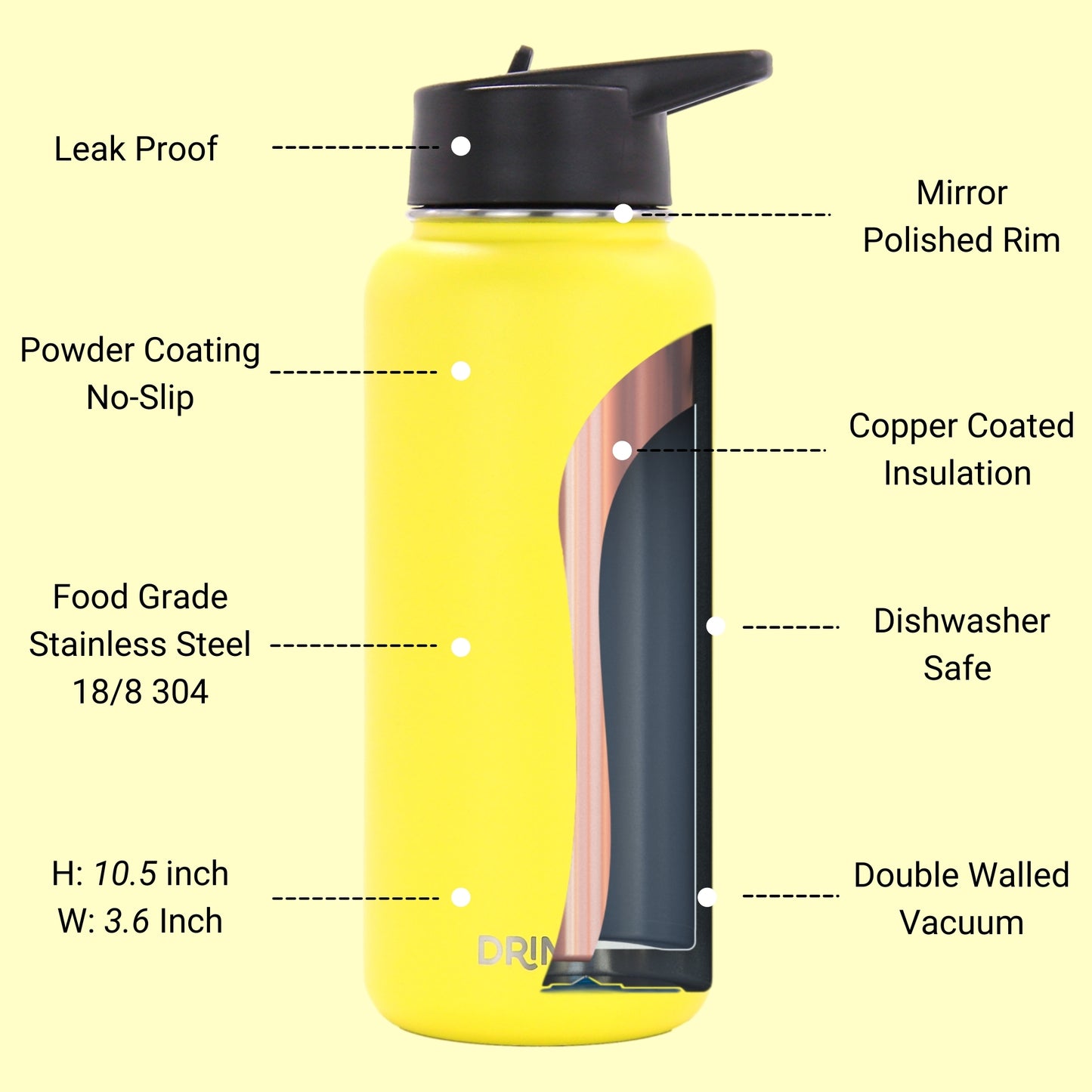 DRINCO® 32 oz. Insulated Wide-Mouth Water Bottle — Illuminating Yellow