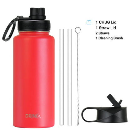 DRINCO® 32 oz. Insulated Stainless Steel Water Bottle — Barn Red