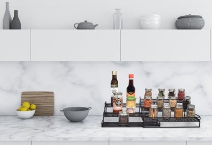 3-Tier Expandable Spice Rack Organizer — Matte Black | Cabinet or Pantry