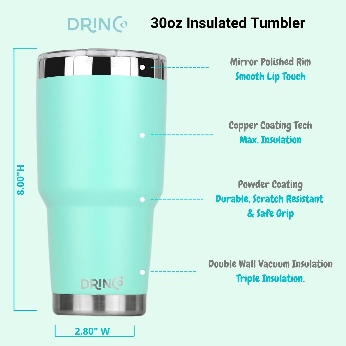 DRINCO® 30 oz. Insulated Tumbler with Spill-Proof Lid — Teal