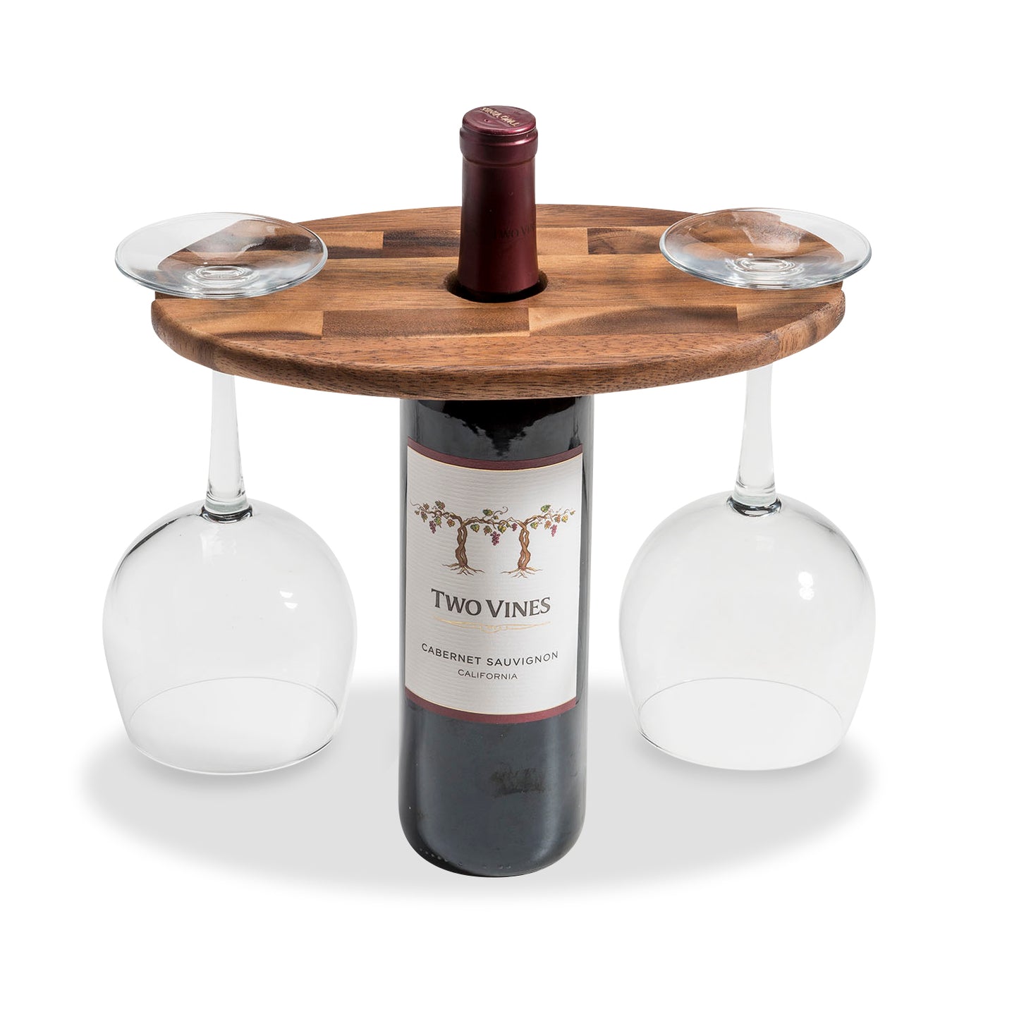 Acacia Wood Wine Glass Caddy — Bottle Topper Holds 2 Glasses | 10 in. x 6 in.
