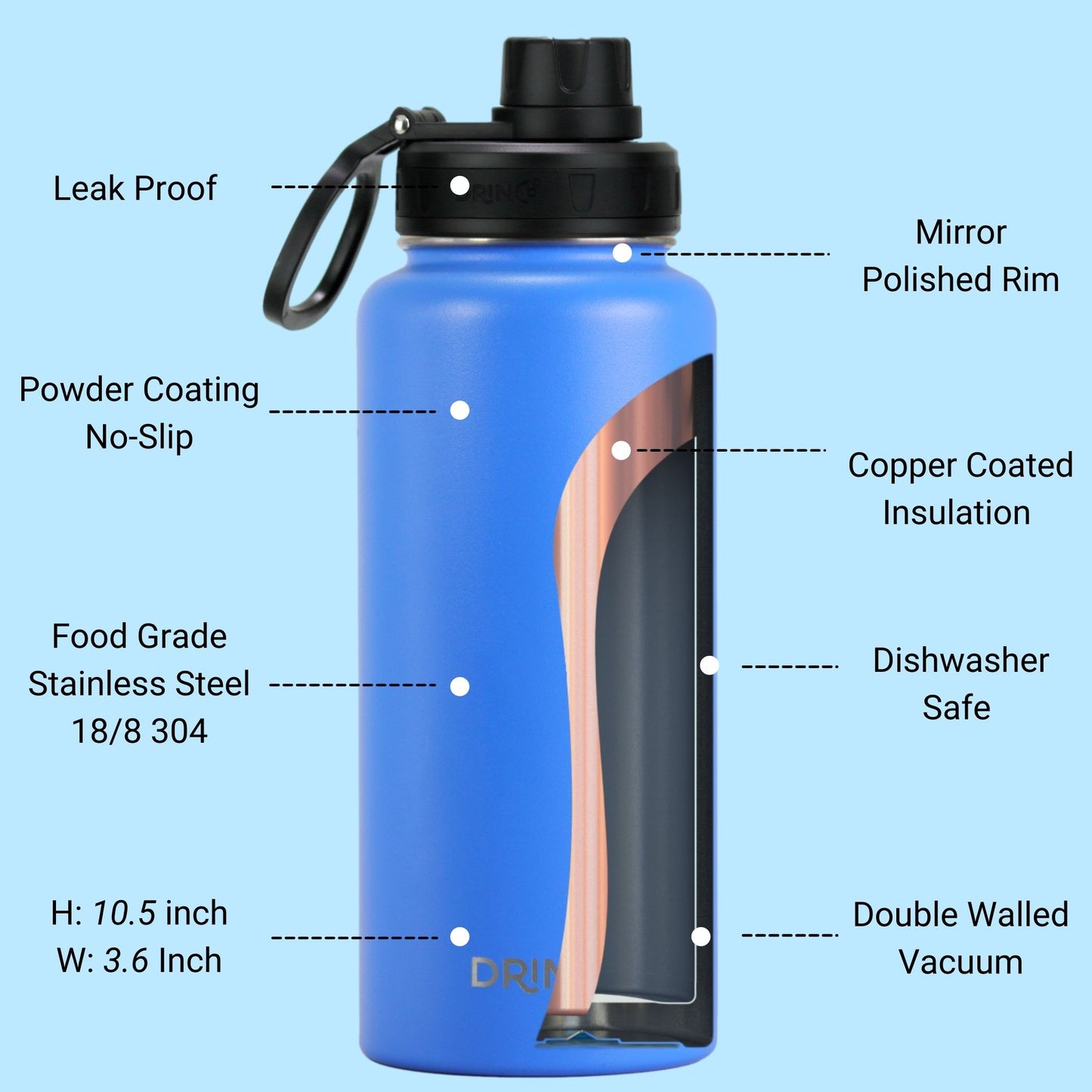 DRINCO® 32 oz. Insulated Stainless Steel Water Bottle — Royal Blue