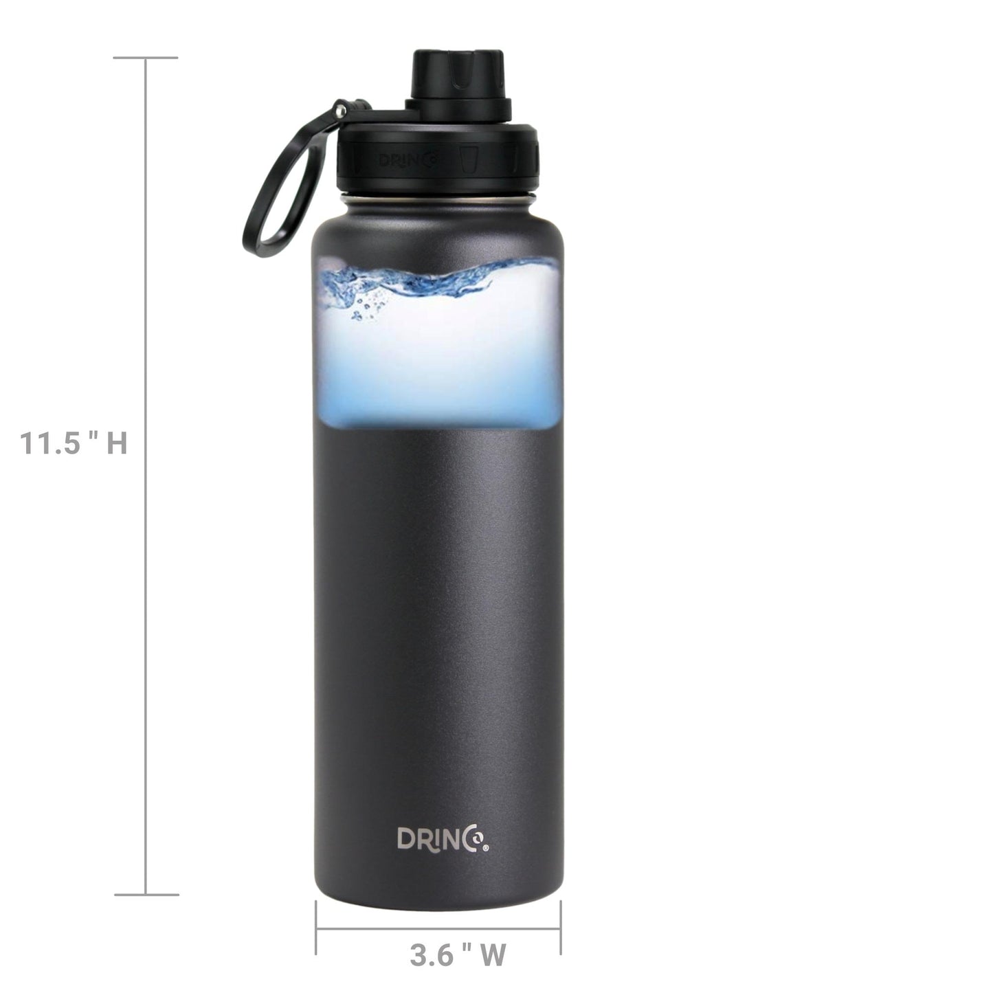 DRINCO® 40 oz. Insulated Stainless Steel Sport Water Bottle — Matte Black