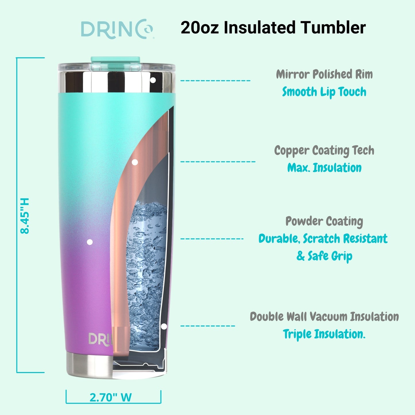 DRINCO® 20 oz. Insulated Tumbler with Spill-Proof Lid — Ombre Teal