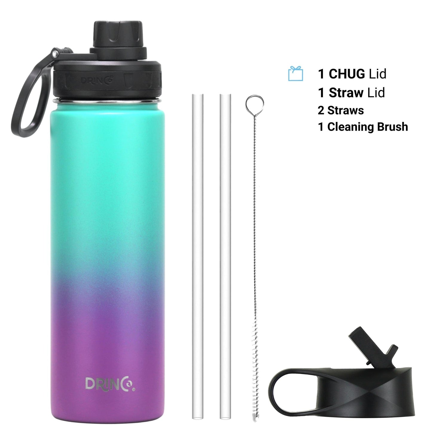 DRINCO® 22 oz. Insulated Stainless Steel Water Bottle — Ombre Fuchsia Teal