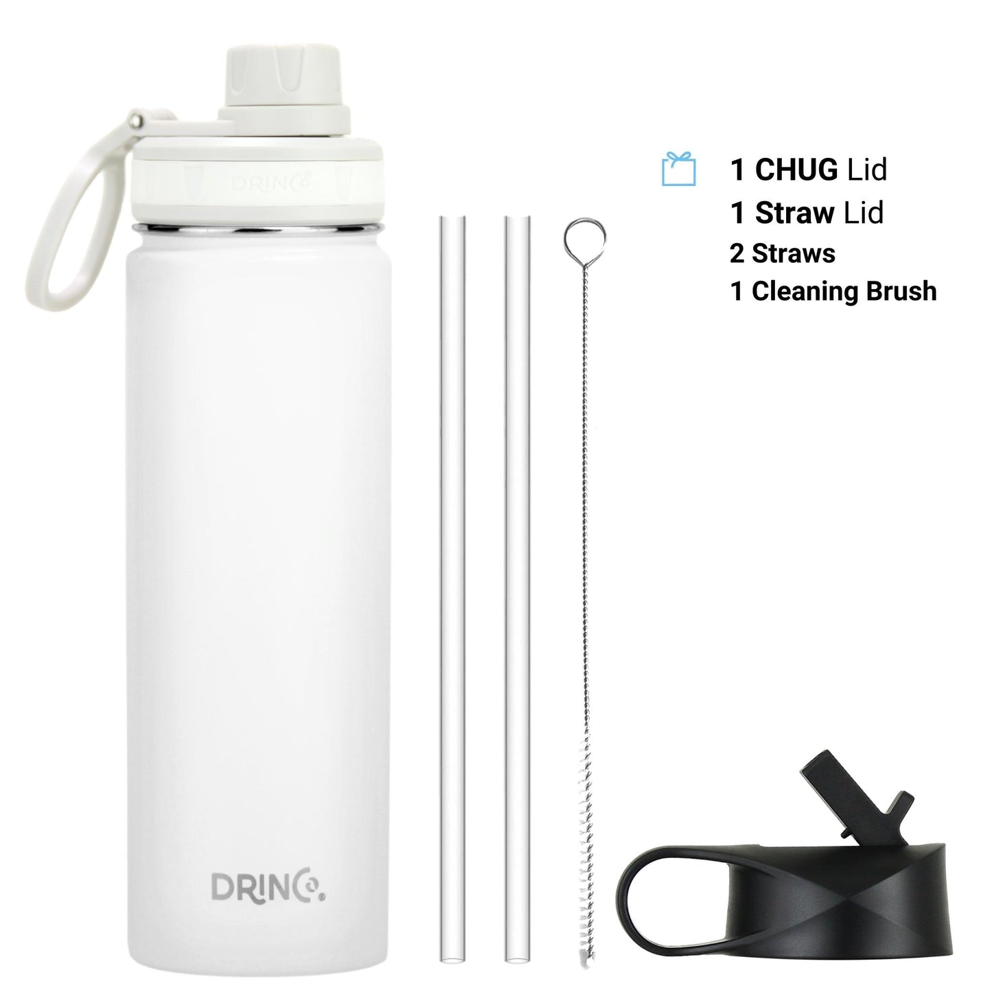 DRINCO® 22 oz. Insulated Stainless Steel Sport Water Bottle — Arctic White